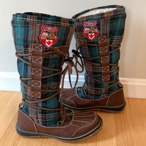Pajar Highlander Plaid Lace Up Sherpa Fleece Winter Boots Made In Canada